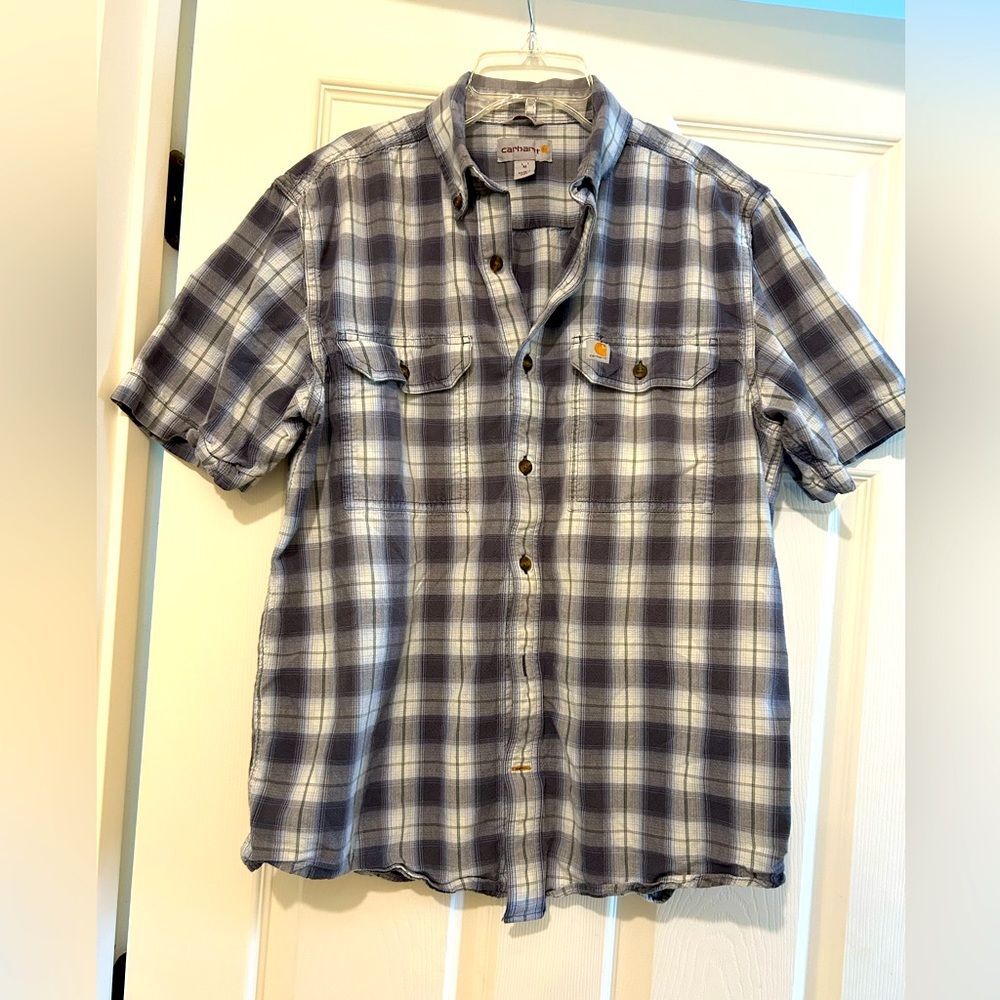 Carhartt Men's Black and White Button Down Plaid Shirt Size M